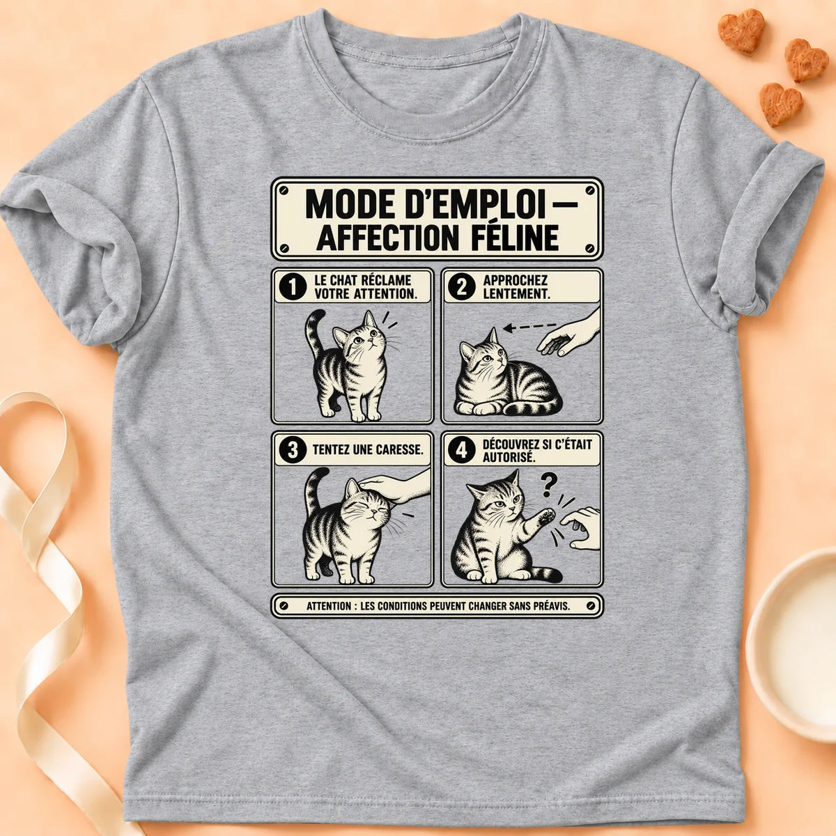 T-shirt chat Patoume – T-shirt Mode d’emploi – Gris