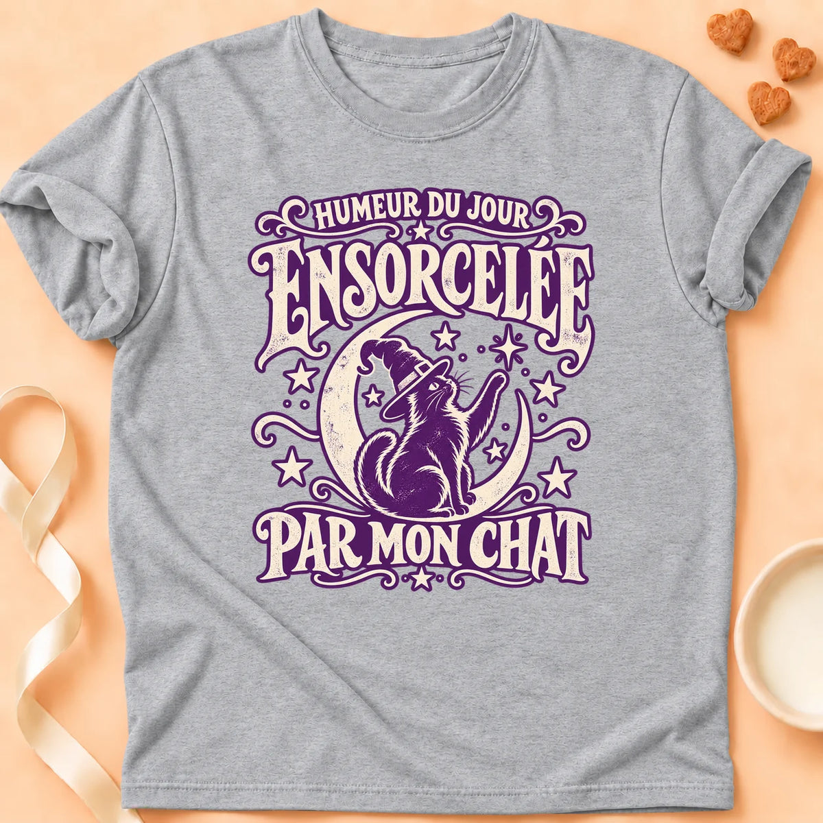 T-shirt chat Patoume – T-shirt Ensorcelée – Gris