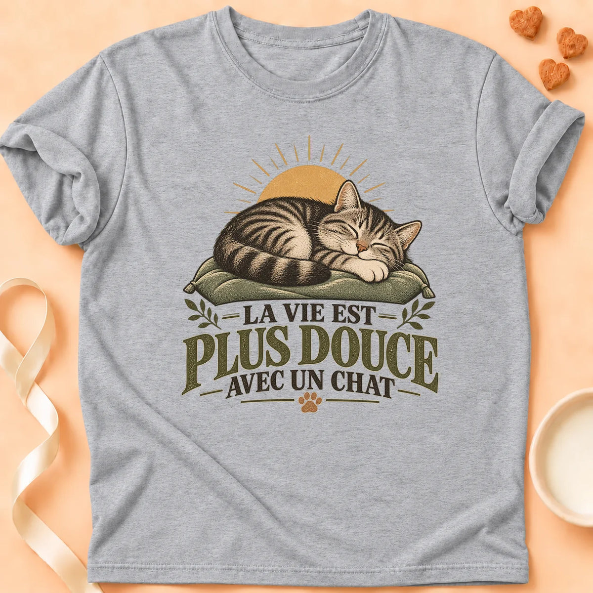 T-shirt chat Patoume – T-shirt Vie douce – Gris