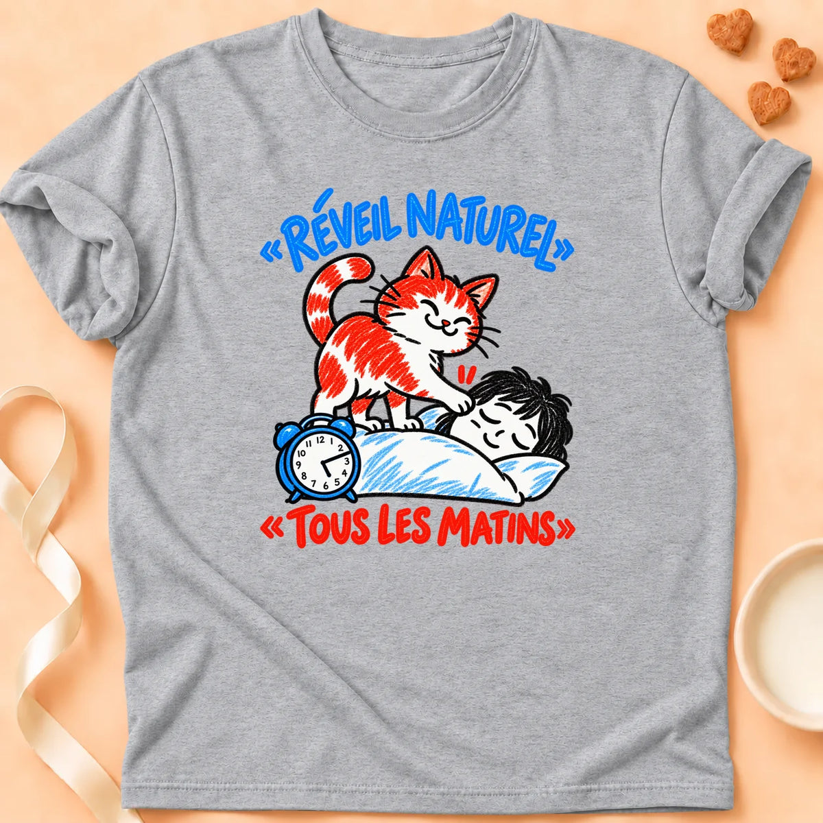T-shirt chat Patoume – T-shirt Réveil naturel – Gris