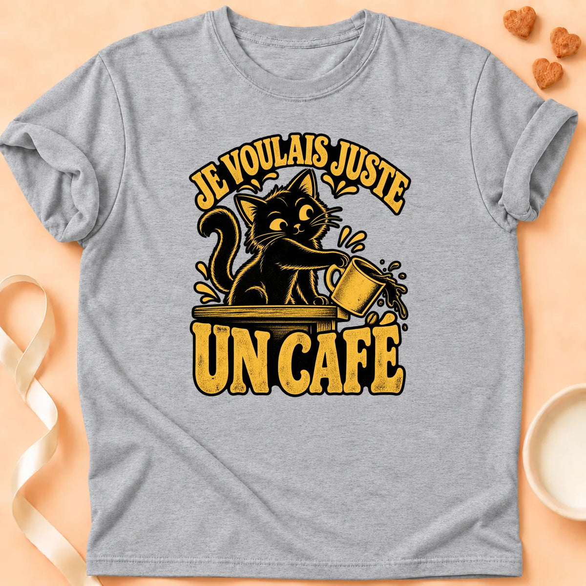 T-shirt chat Patoume – T-shirt Juste un café – Gris