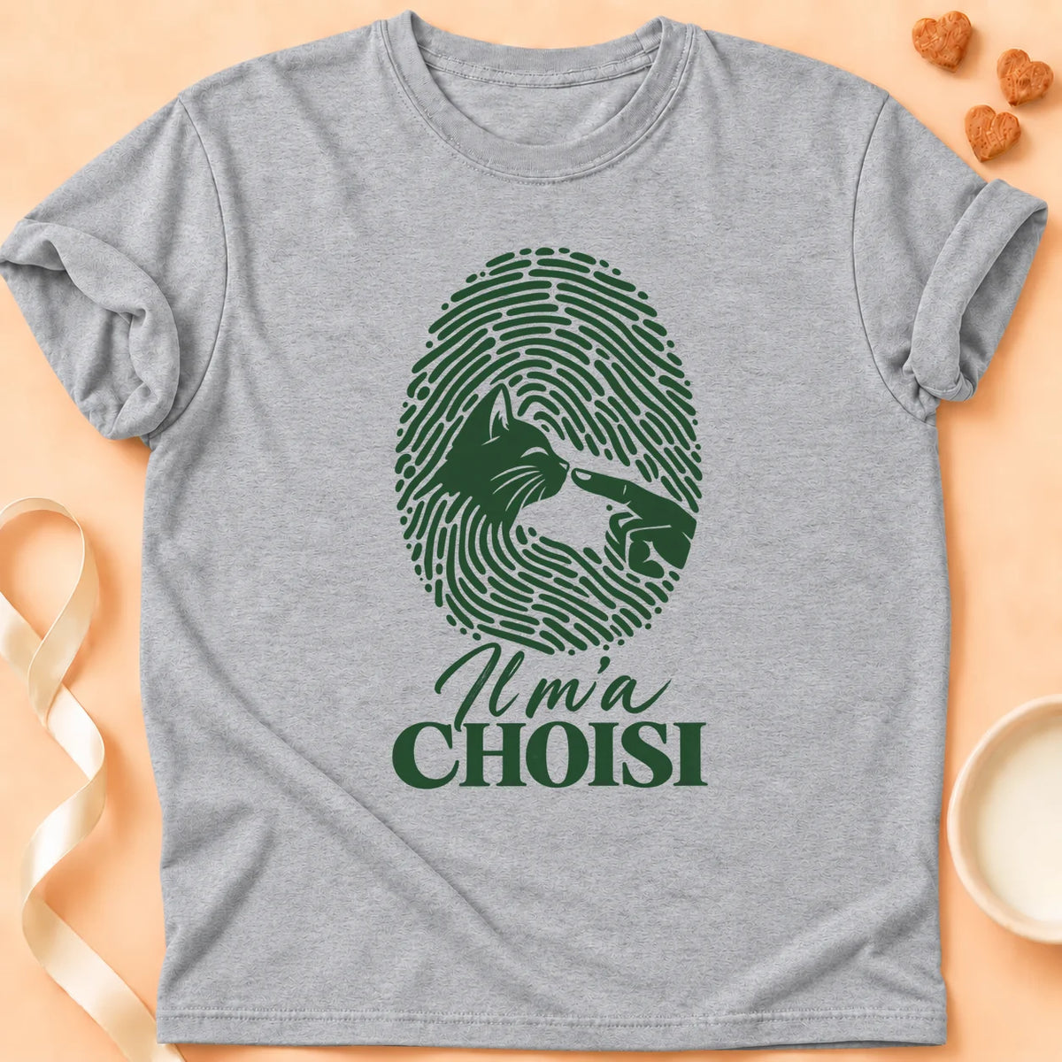 T-shirt chat Patoume – T-shirt Il m’a choisi – Gris