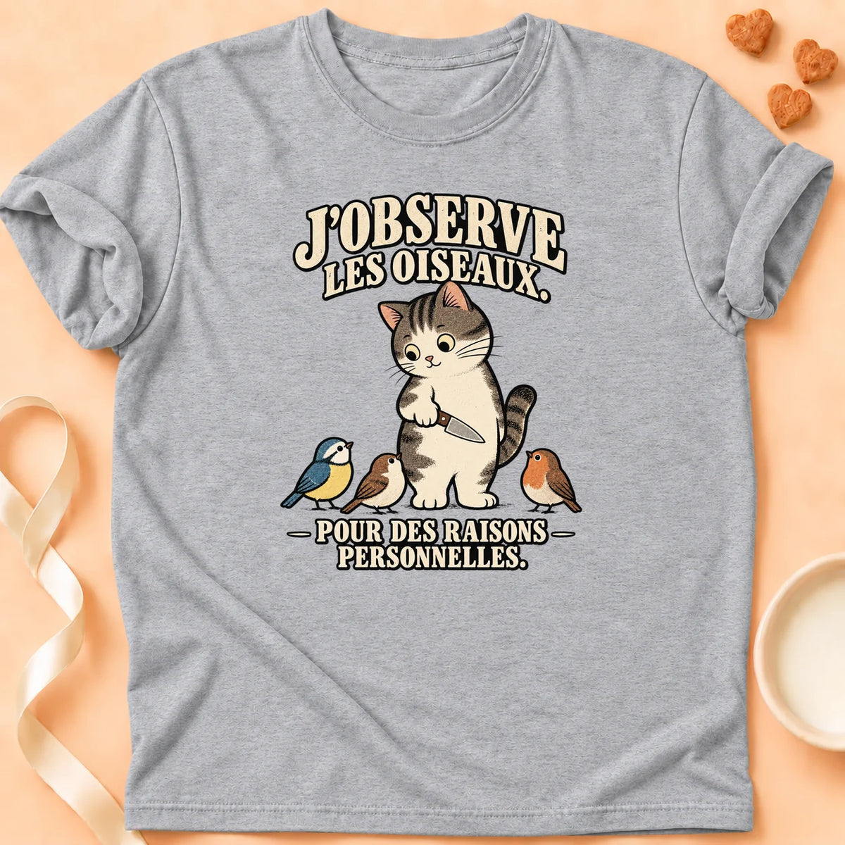 T-shirt chat Patoume – T-shirt J’observe – Gris