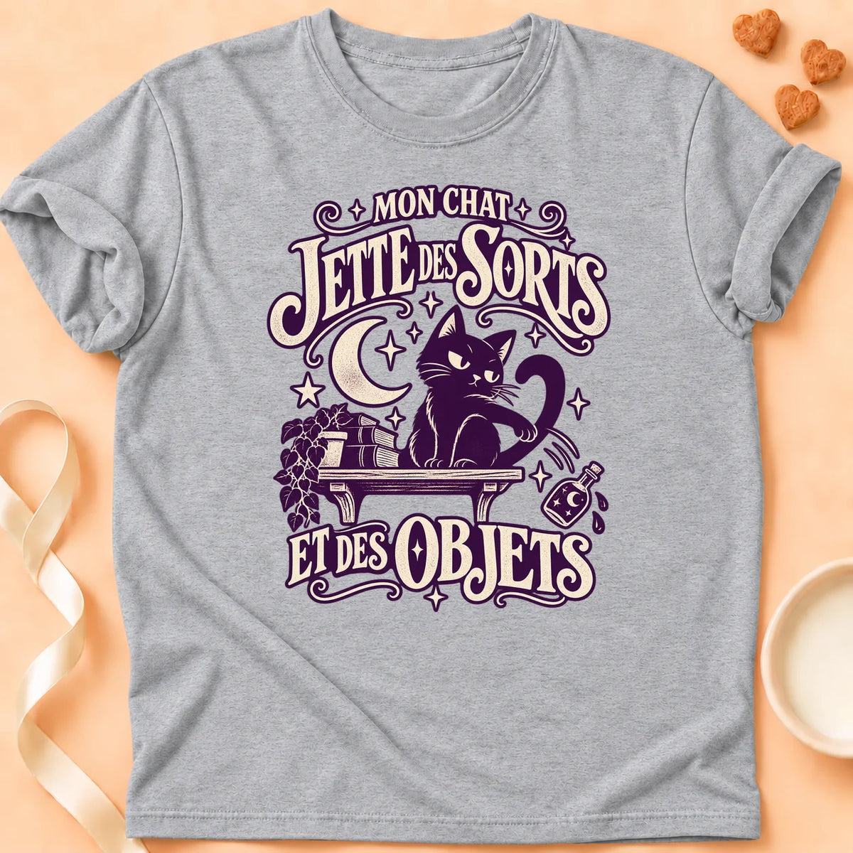 T-shirt chat Patoume – T-shirt Sorts – Gris