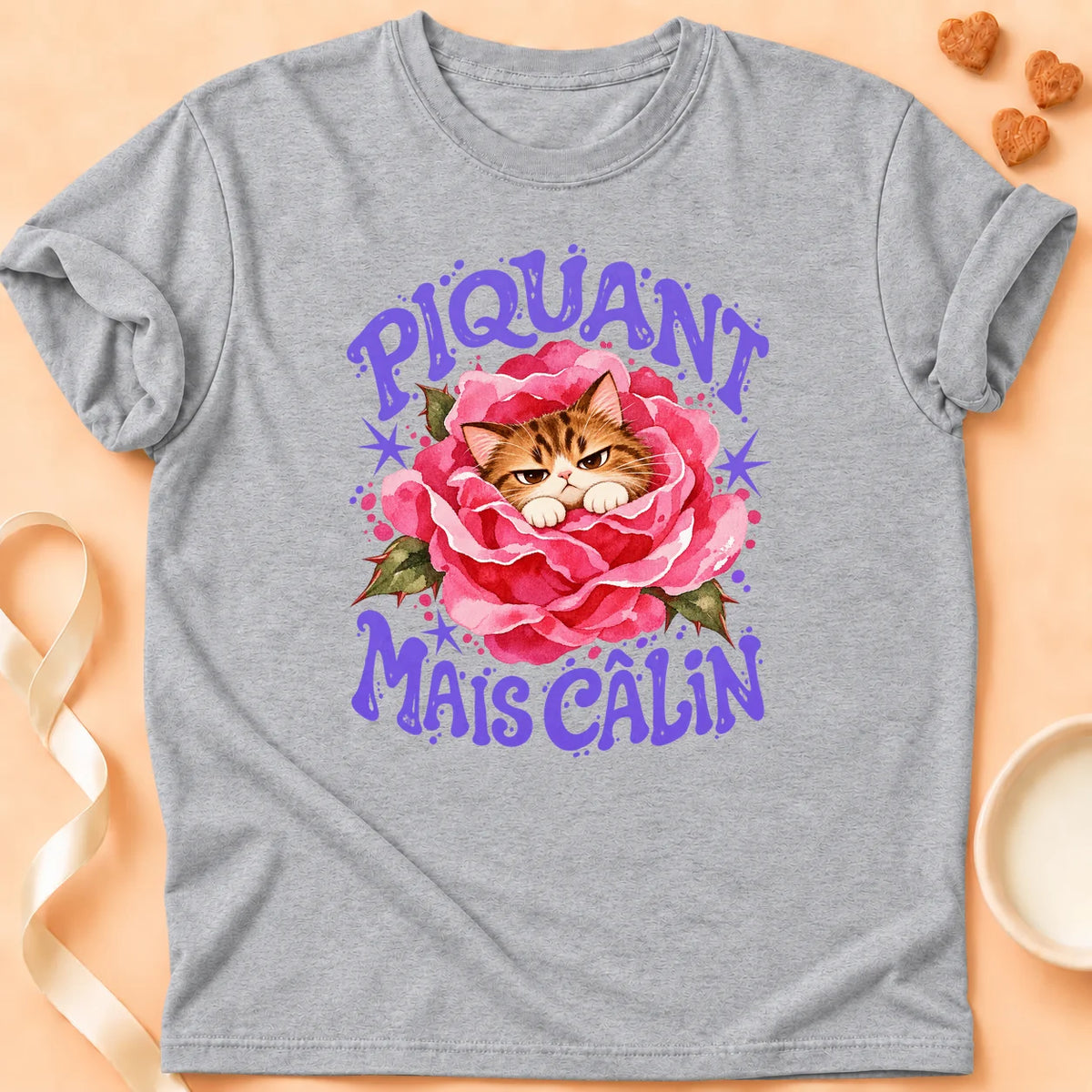 T-shirt chat Patoume – T-shirt Piquant mais câlin – Gris