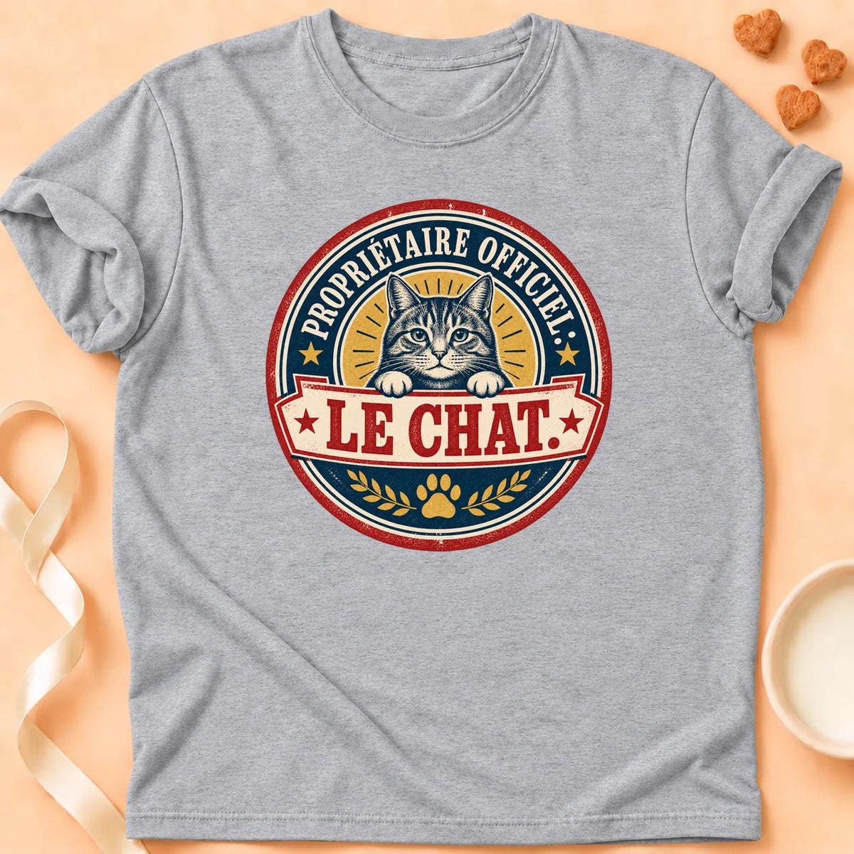T-shirt chat Patoume – T-shirt Mon vrai propriétaire – Gris