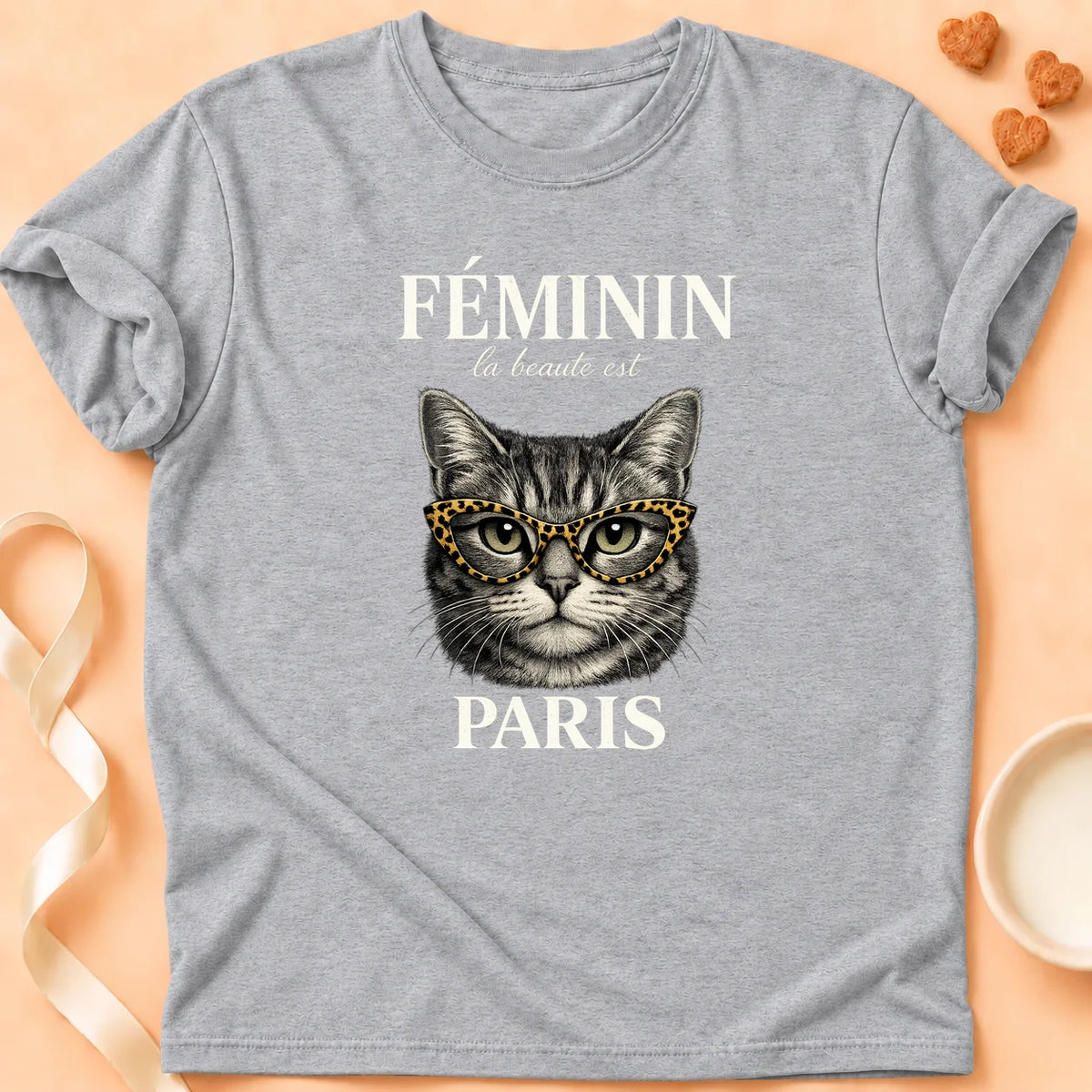 T-shirt chat Patoume – T-Shirt Paris – Gris