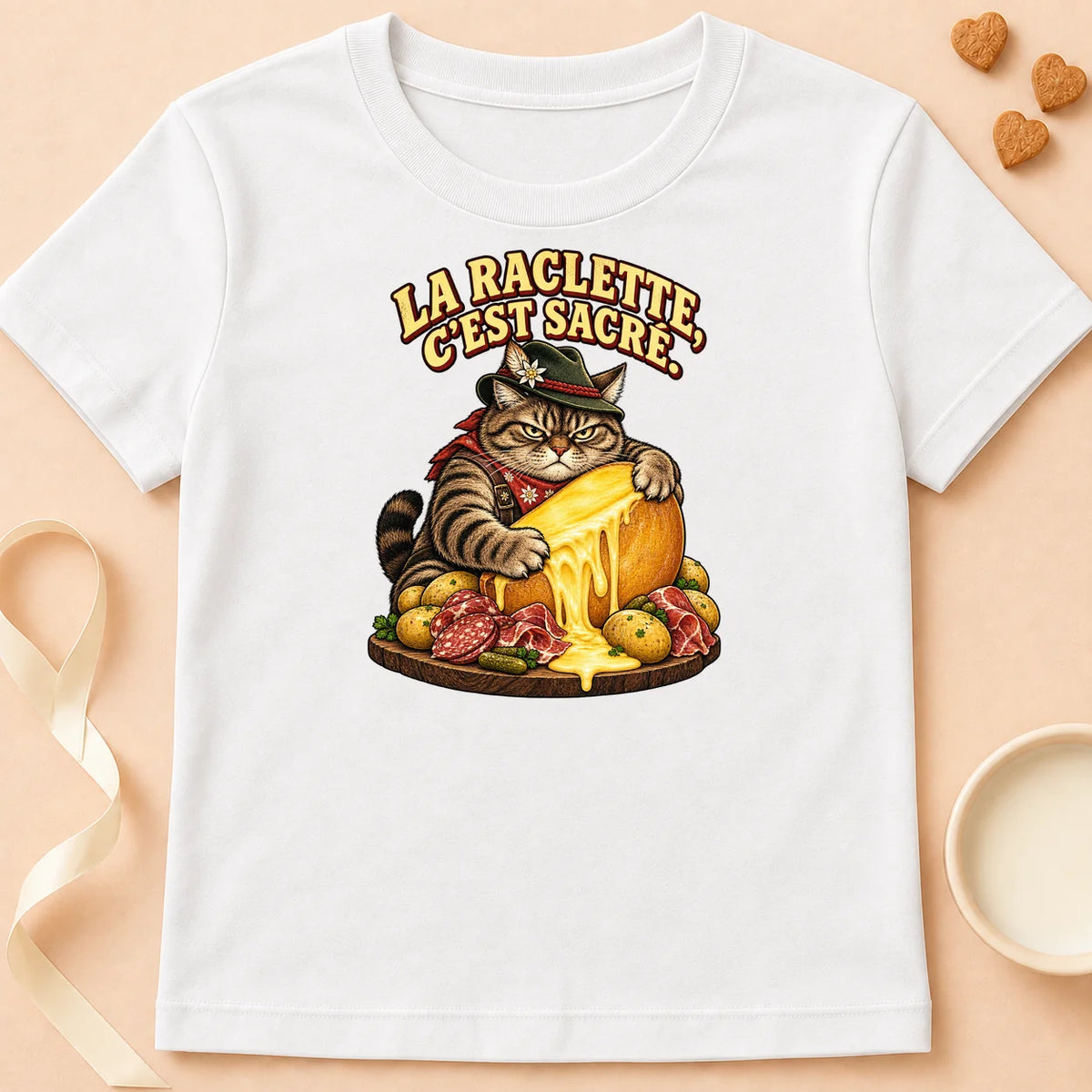 T-shirt chat Patoume – T-shirt Raclette – Blanc