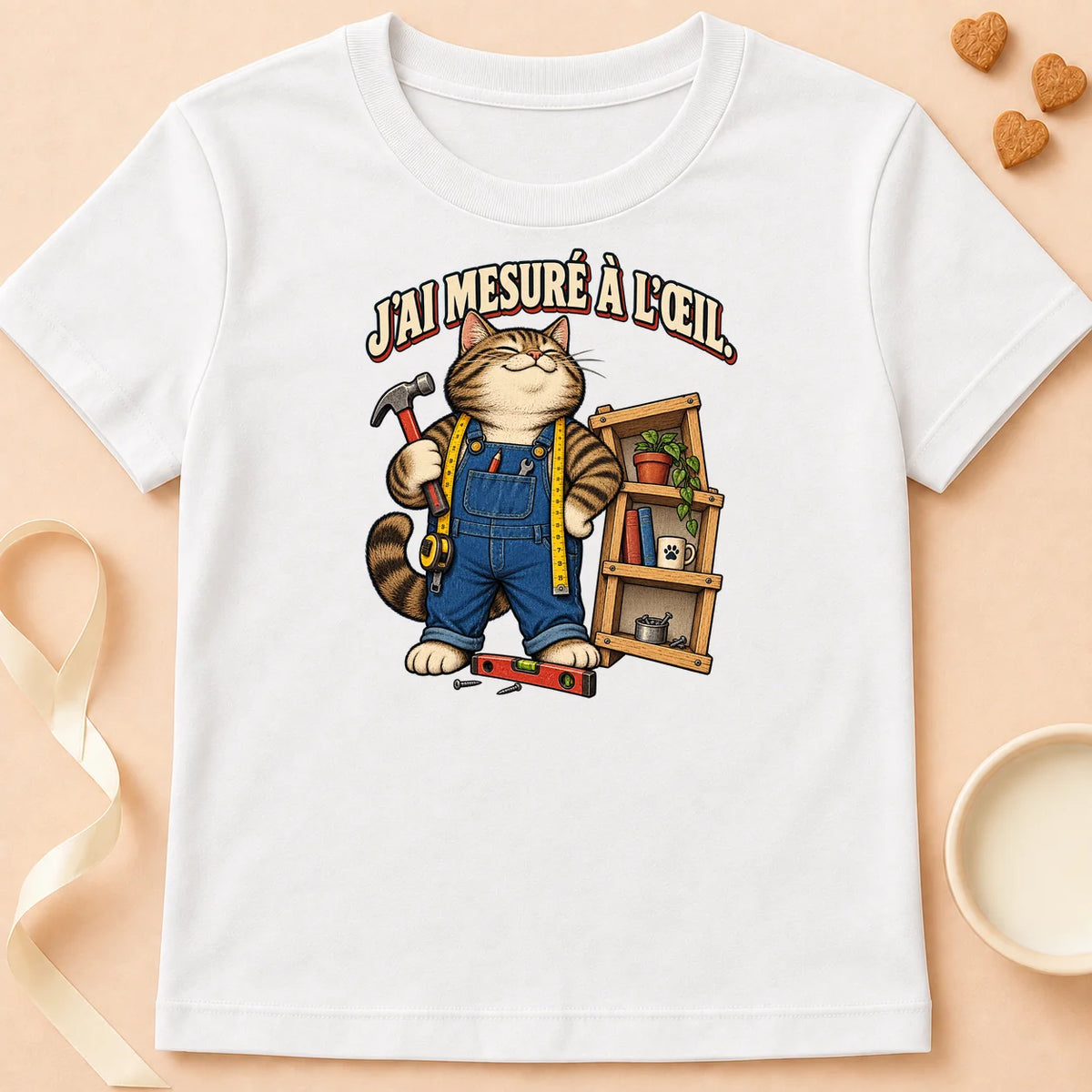 T-shirt chat Patoume – T-shirt Mesure à l'oeil – Blanc