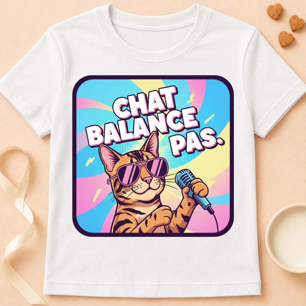 T-shirt chat Patoume – T-Shirt Balance – Blanc