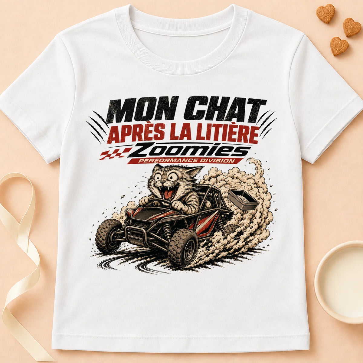 T-shirt chat Patoume – T-Shirt Zoomies – Blanc