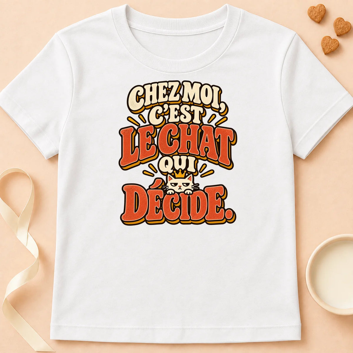 T-shirt chat Patoume – T-shirt Décisionnaire – Blanc