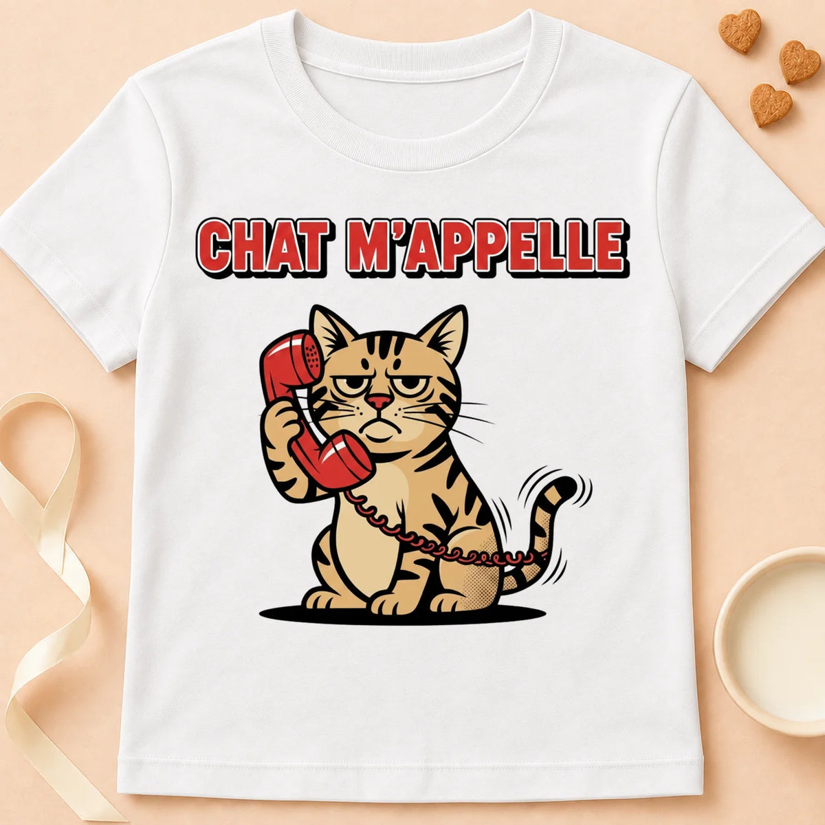 T-shirt chat Patoume – T-Shirt Appel – Blanc
