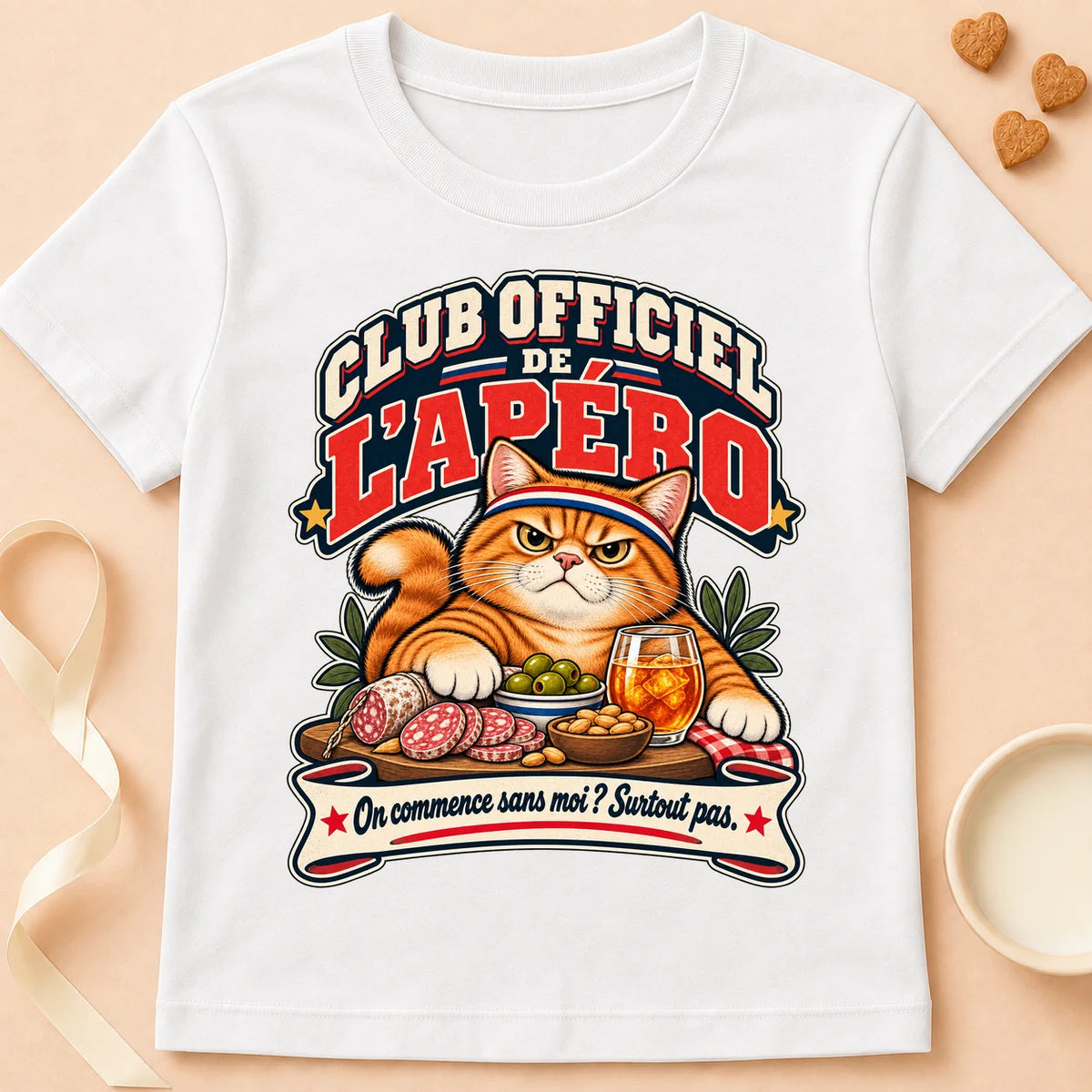 T-shirt chat Patoume – T-shirt Club officiel de l’apero – Blanc