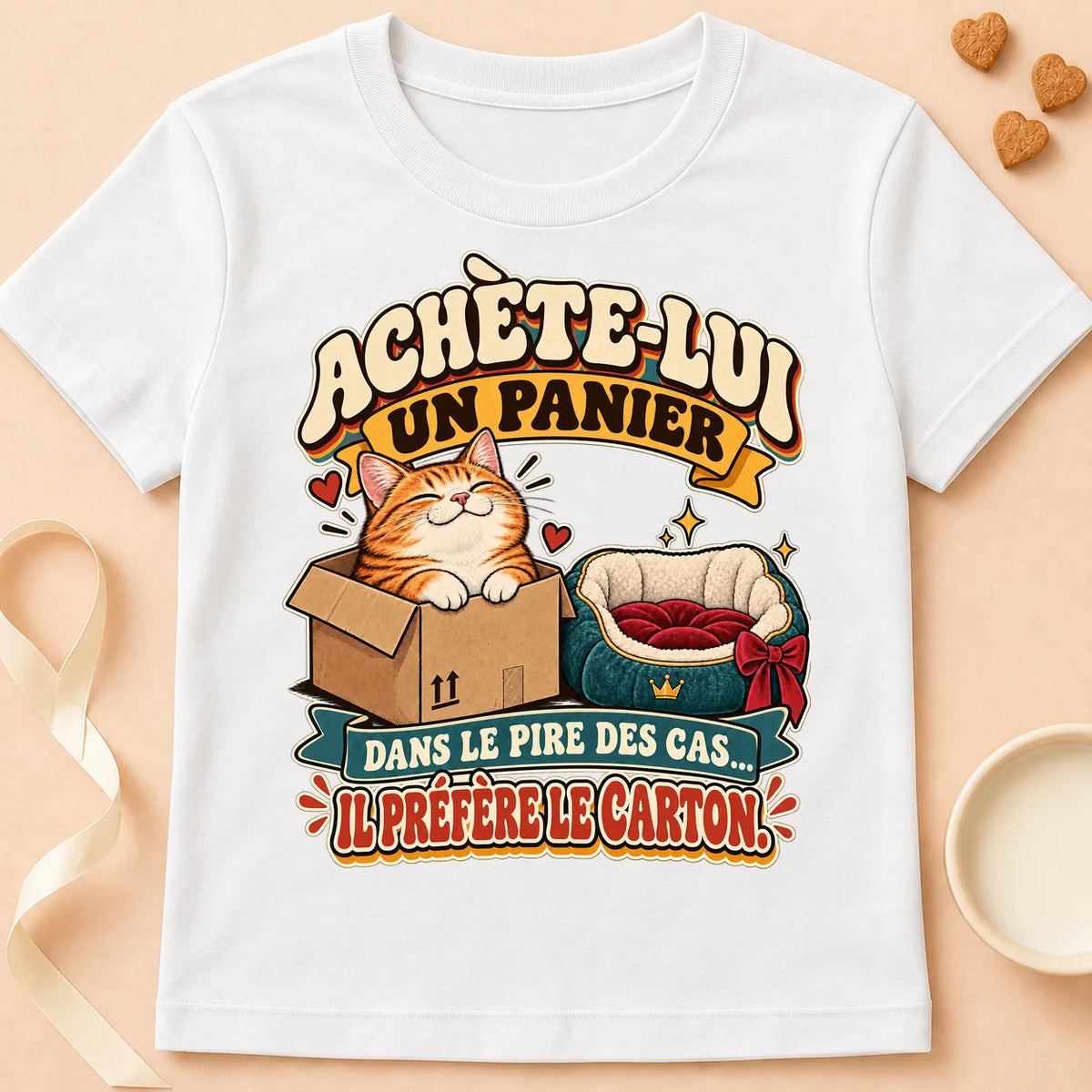 T-shirt chat Patoume – T-shirt Panier – Blanc