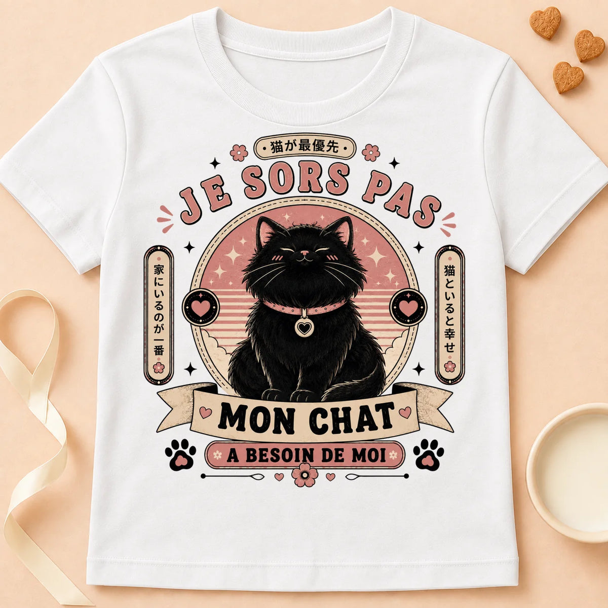 T-shirt chat Patoume – T-Shirt Casanière – Blanc