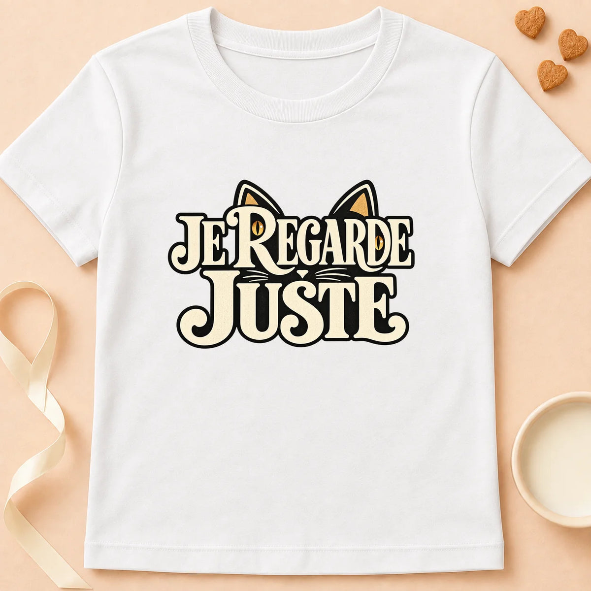 T-shirt chat Patoume – T-shirt Je regarde juste – Blanc