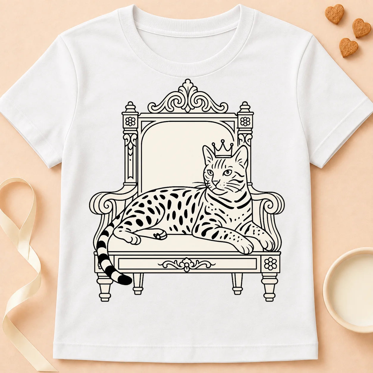 T-shirt chat Patoume – T-Shirt Roi Bengal – Blanc