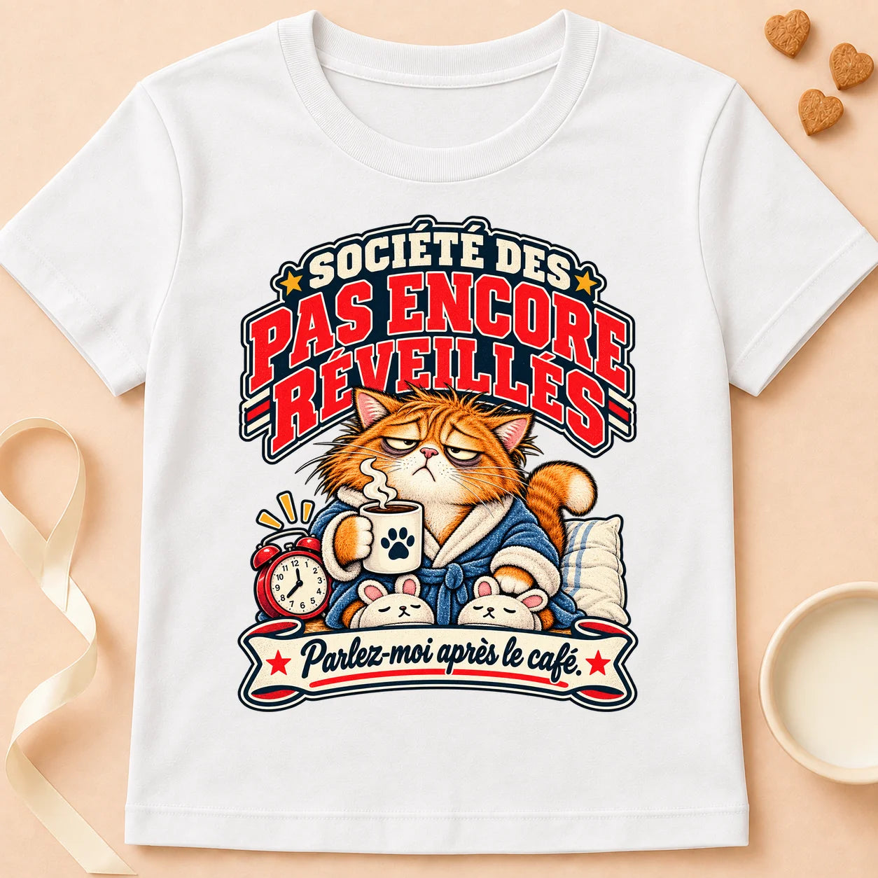 T-shirt chat Patoume – T-shirt Lève-tard – Blanc