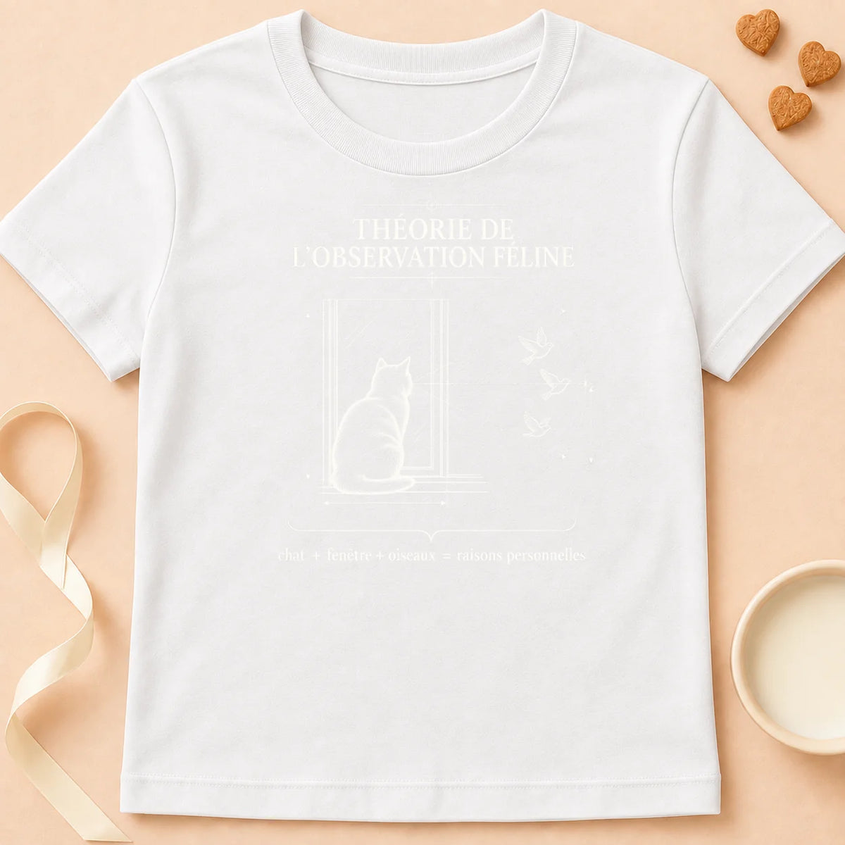 T-shirt chat Patoume – T-shirt Observation féline – Blanc
