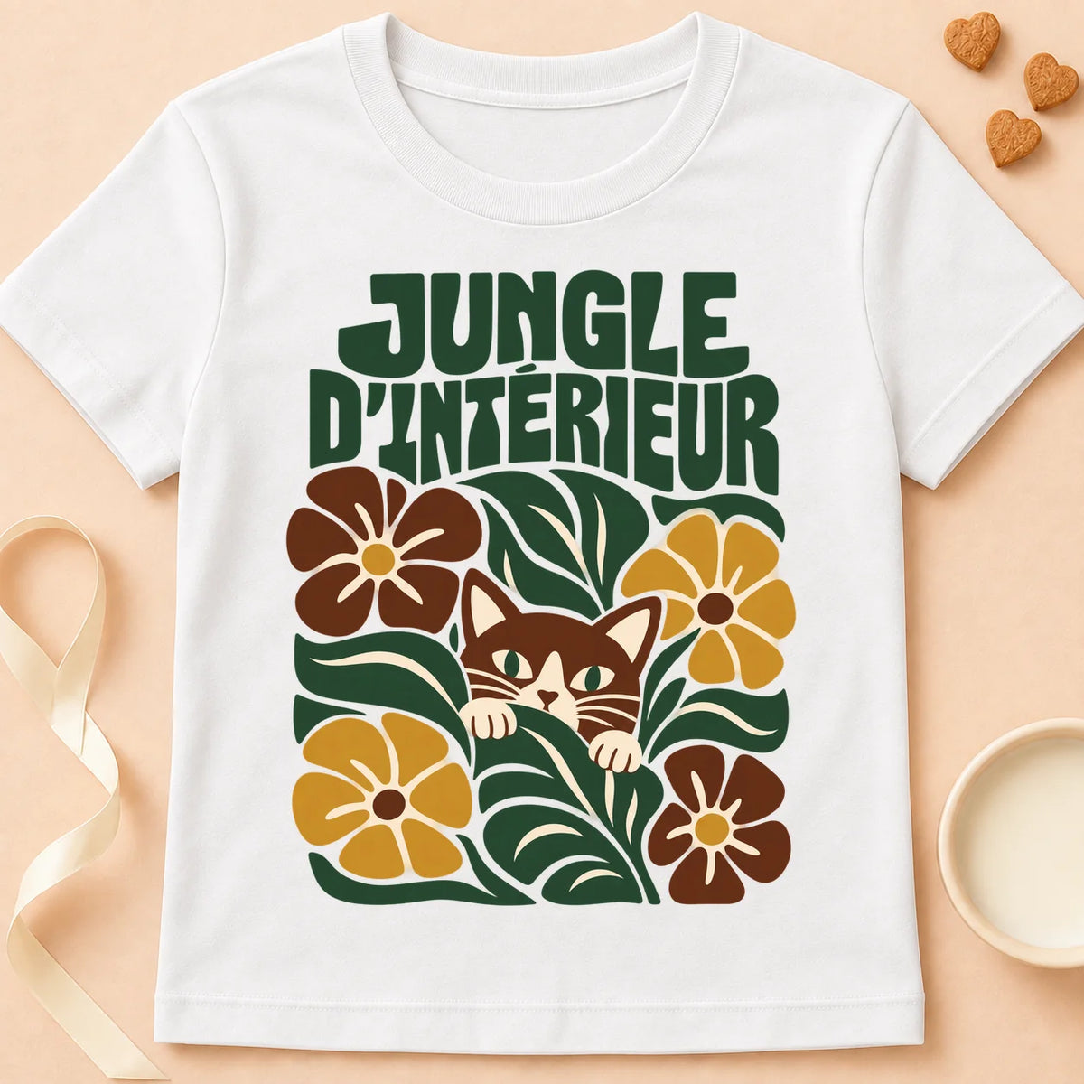 T-shirt chat Patoume – T-shirt Jungle d’intérieur – Blanc