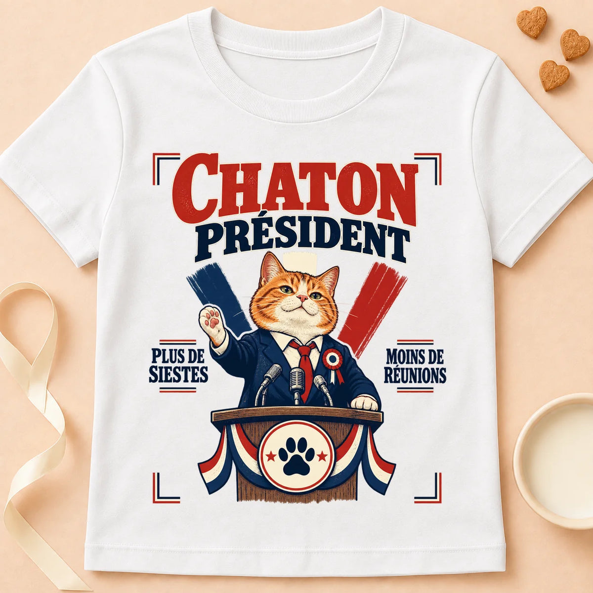 T-shirt chat Patoume – T-shirt Chaton président – Blanc