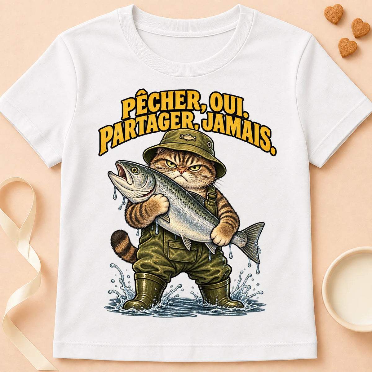 T-shirt chat Patoume – T-shirt Ne partage jamais – Blanc