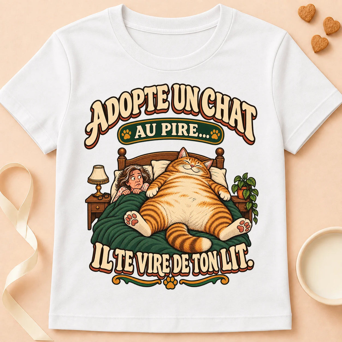 T-shirt chat Patoume – T-shirt Adopte un Chat – Blanc