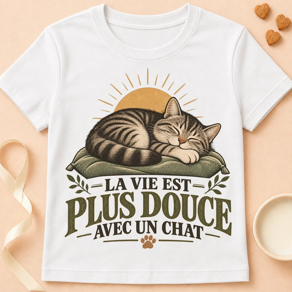 T-shirt chat Patoume – T-shirt Vie douce – Blanc