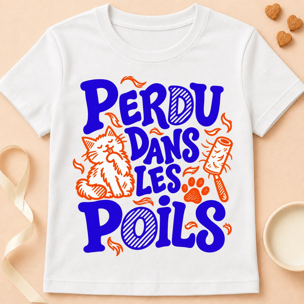 T-shirt chat Patoume – T-shirt Perdu poils – Blanc