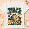 T-shirt chat Patoume – T-shirt Fleurs sous surveillance – Blanc