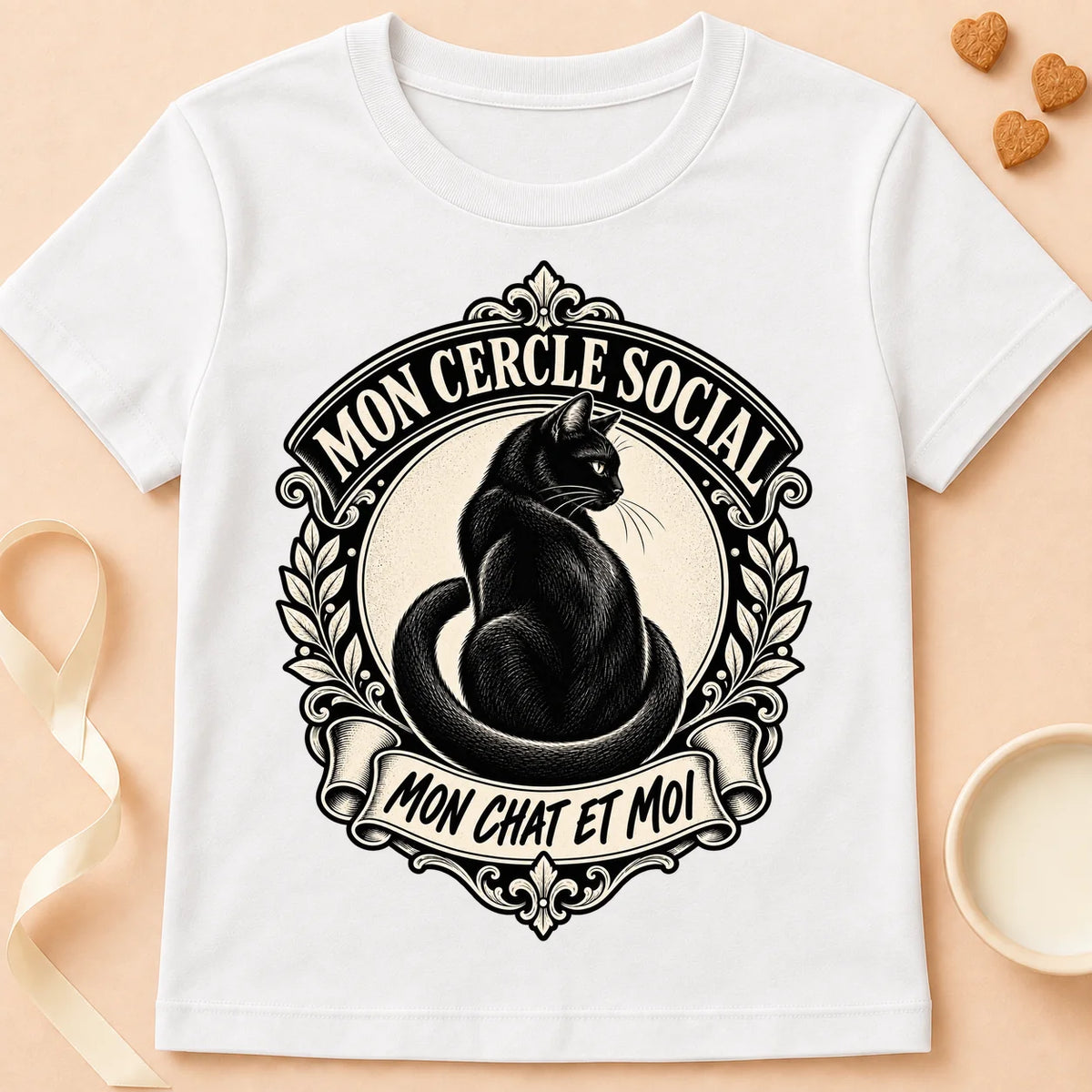 T-shirt chat Patoume – T-shirt Cercle social – Blanc