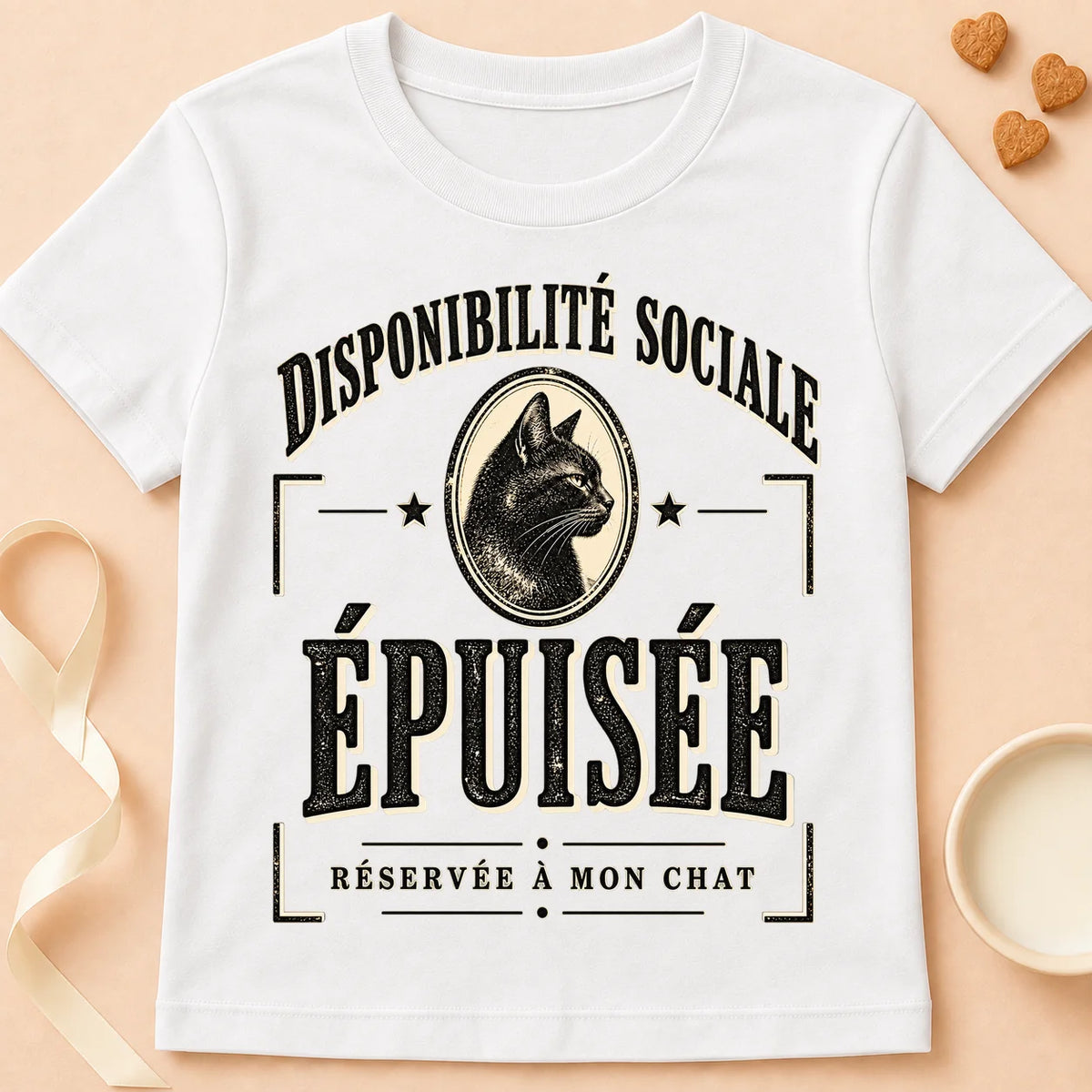 T-shirt chat Patoume – T-shirt Disponibilité sociale – Blanc