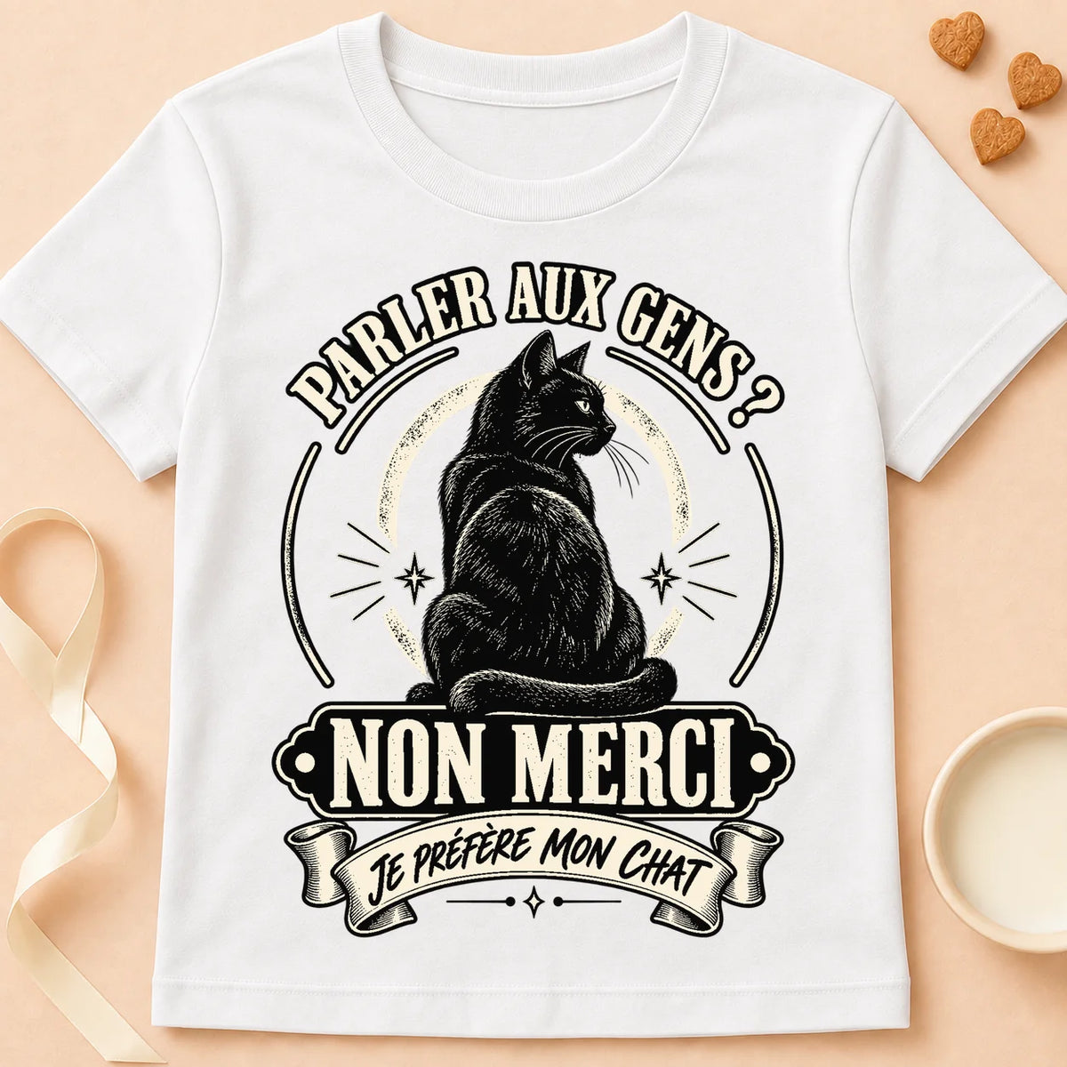 T-shirt chat Patoume – T-shirt Parler aux gens – Blanc