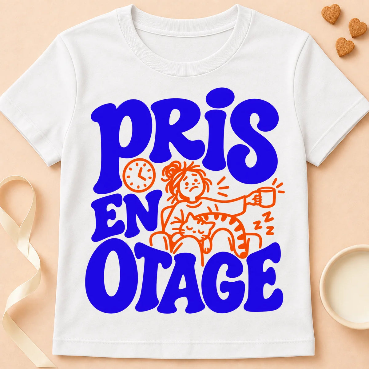 T-shirt chat Patoume – T-shirt Pris en otage – Blanc