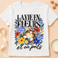 T-shirt chat Patoume – T-shirt La vie en fleurs – Blanc