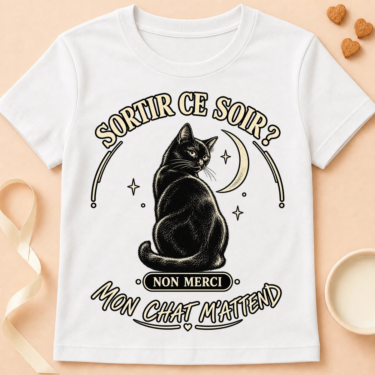 T-shirt chat Patoume – T-shirt Sortir ce soir – Blanc