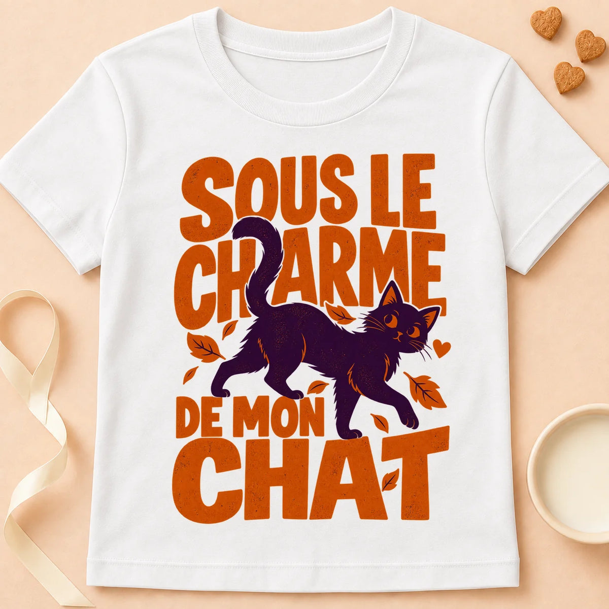 T-shirt chat Patoume – T-shirt Sous le charme – Blanc