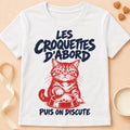 T-shirt chat Patoume – T-shirt Croquettes d’abord – Blanc