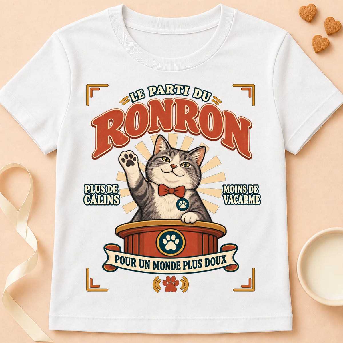 T-shirt chat Patoume – T-shirt Parti Ronron – Blanc