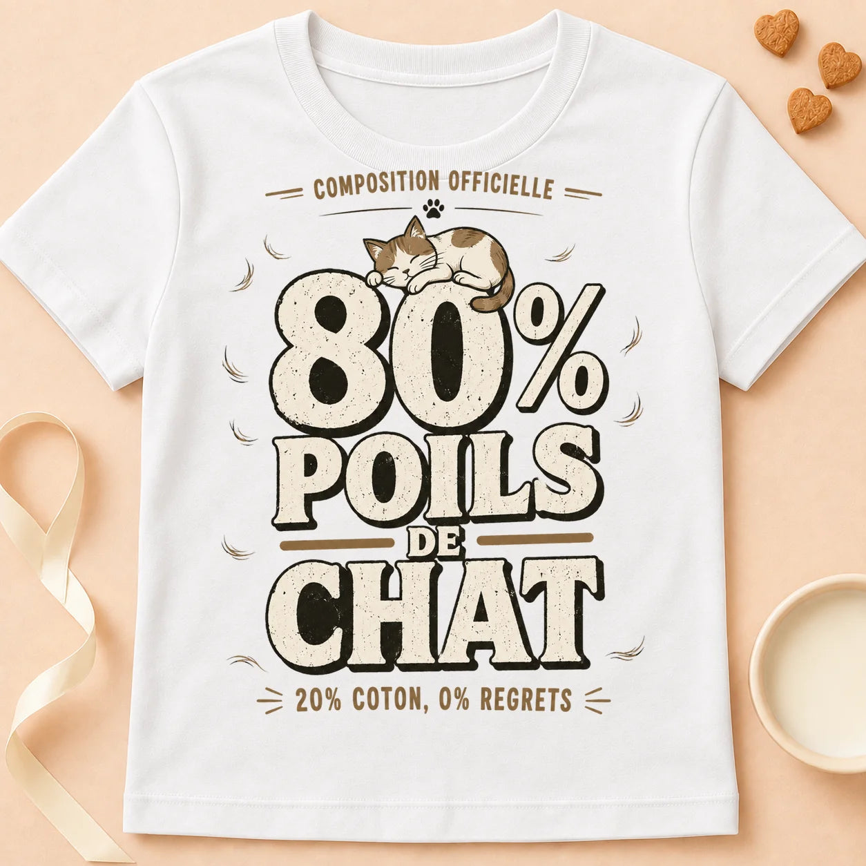 T-shirt chat Patoume – T-Shirt Poils – Blanc