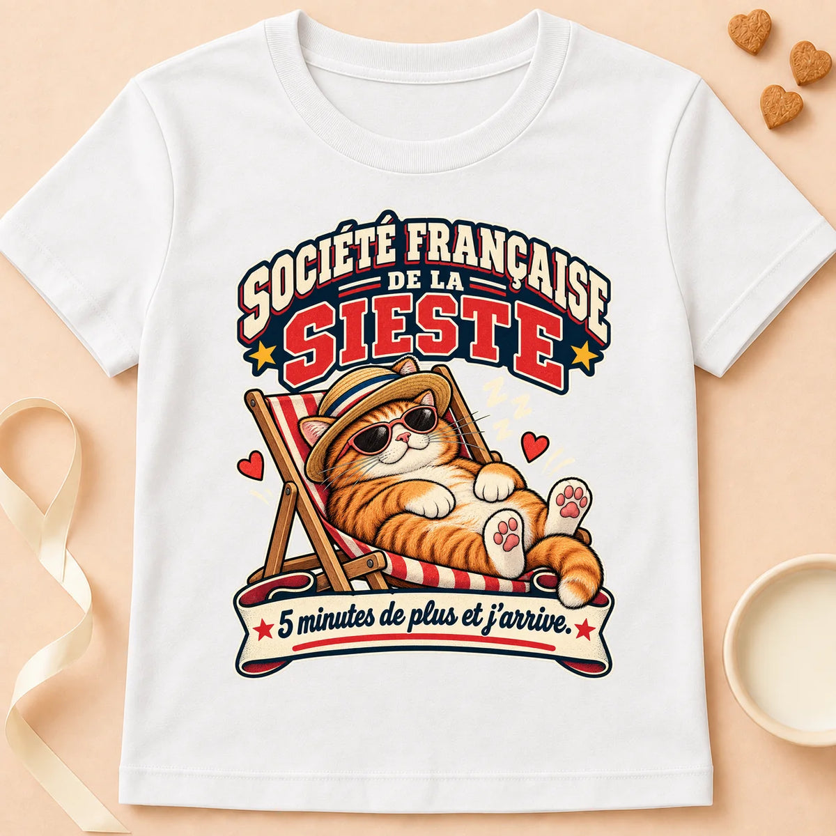 T-shirt chat Patoume – T-shirt Société francaise de la sieste – Blanc