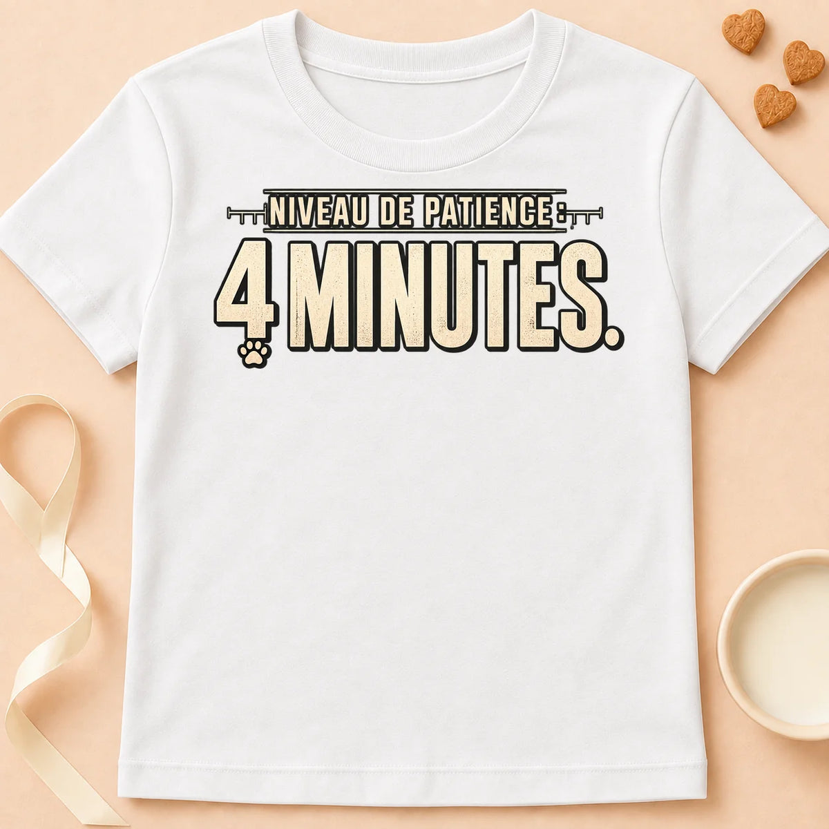T-shirt chat Patoume – T-shirt Niveau de patience – Blanc