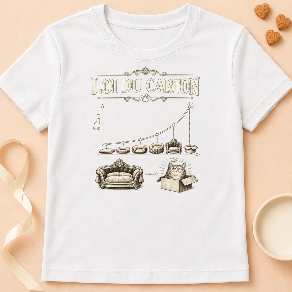 T-shirt chat Patoume – T-shirt Loi du Carton – Blanc