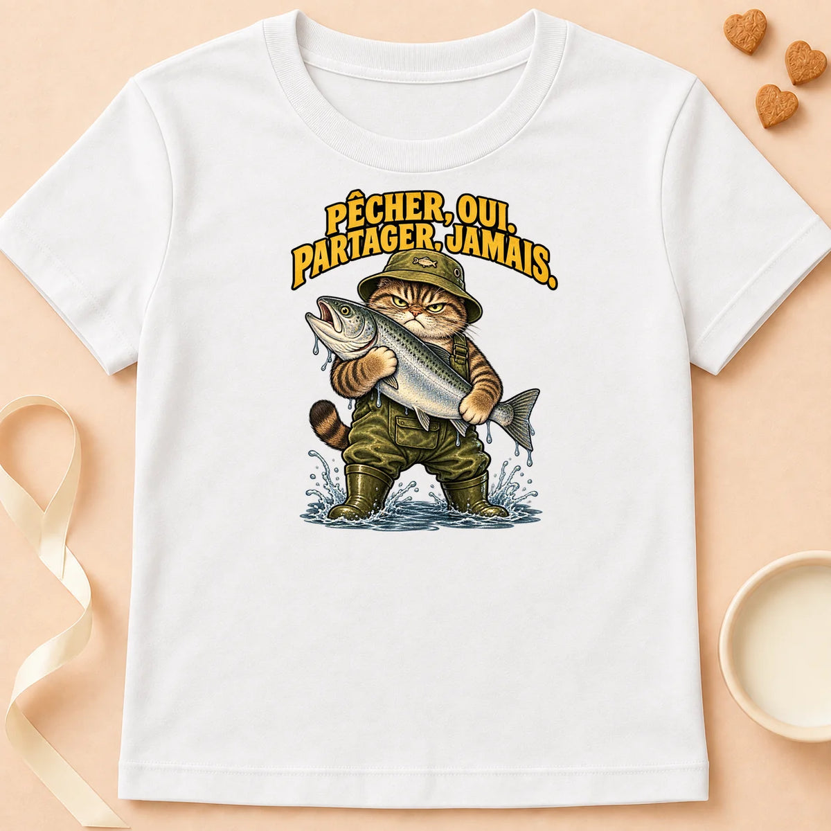 T-shirt chat Patoume – T-shirt Ne partage jamais – Blanc