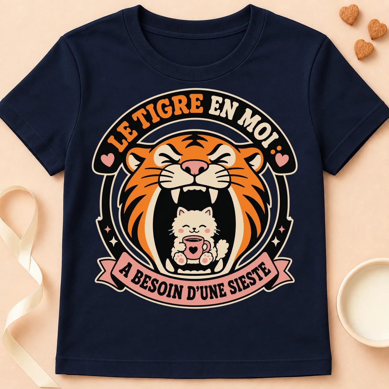 T-shirt chat Patoume – T-Shirt Sieste – Bleu marine