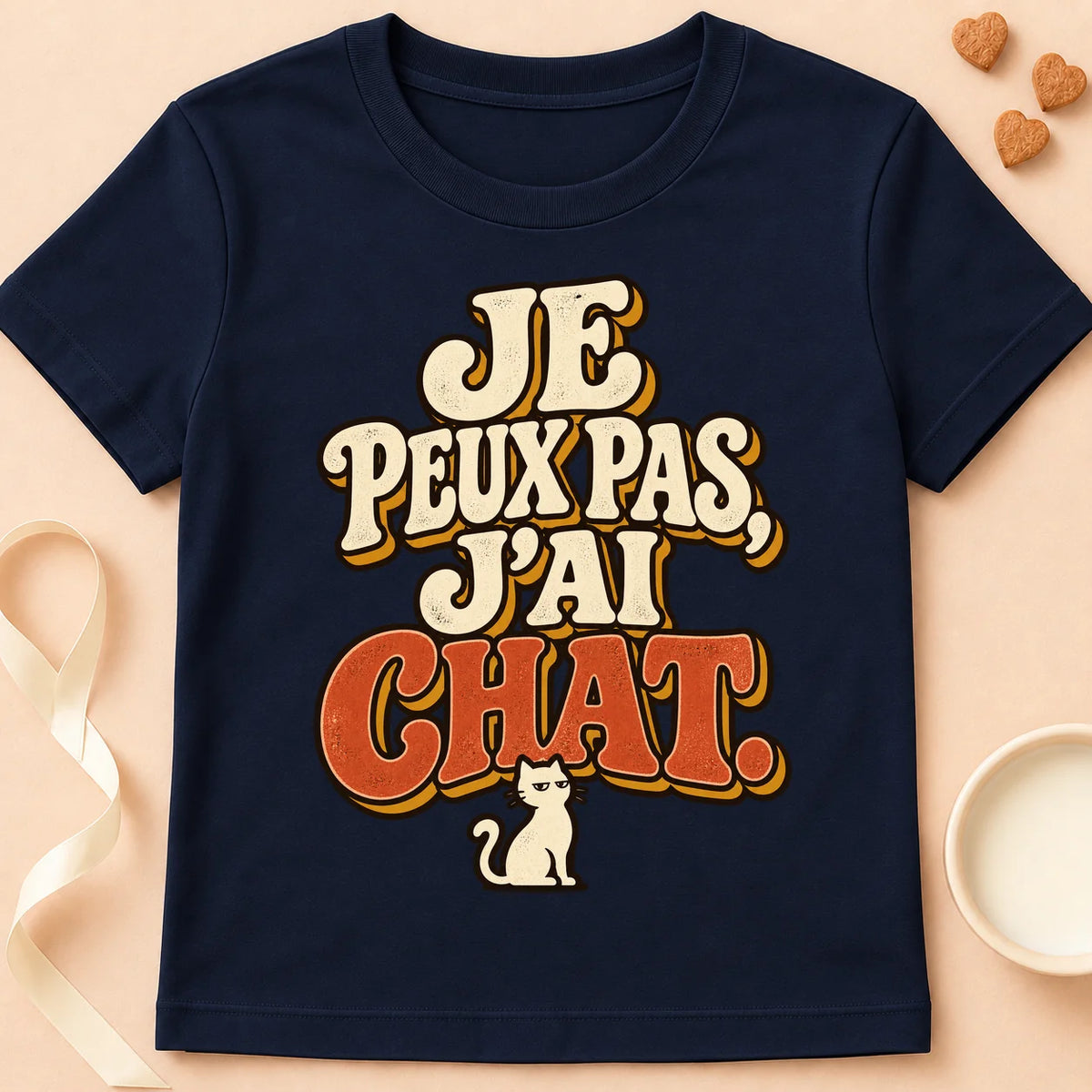 T-shirt chat Patoume – T-shirt Je peux pas j'ai chat – Bleu marine