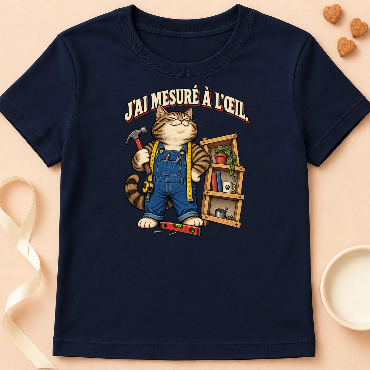 T-shirt chat Patoume – T-shirt Mesure à l'oeil – Bleu marine