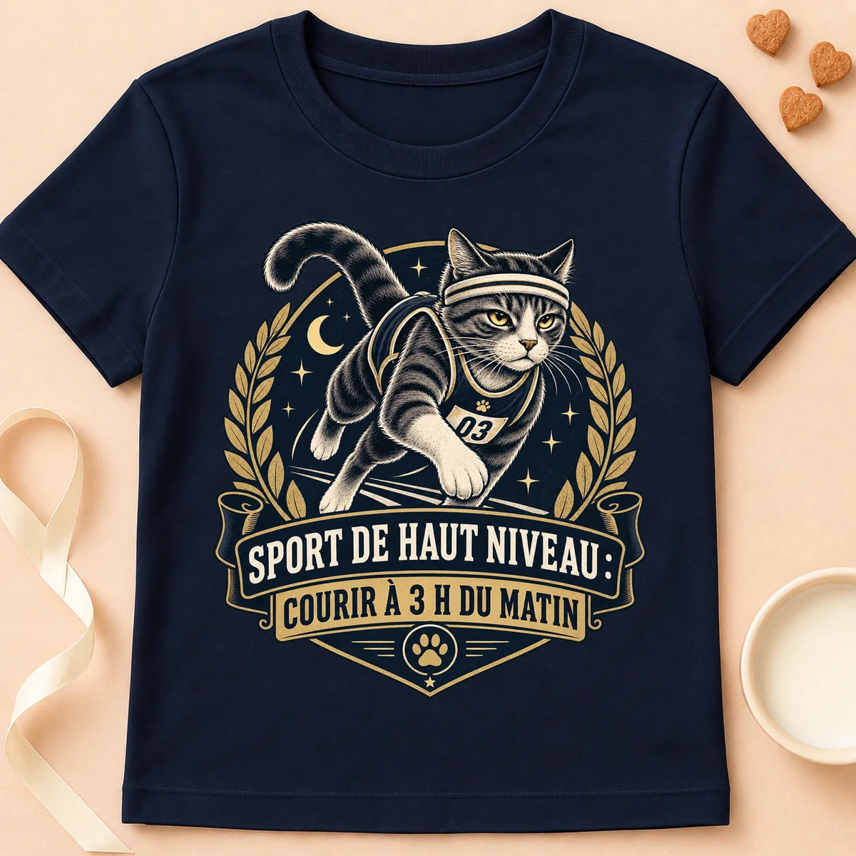T-shirt chat Patoume – T-shirt Courir à 3h – Bleu marine