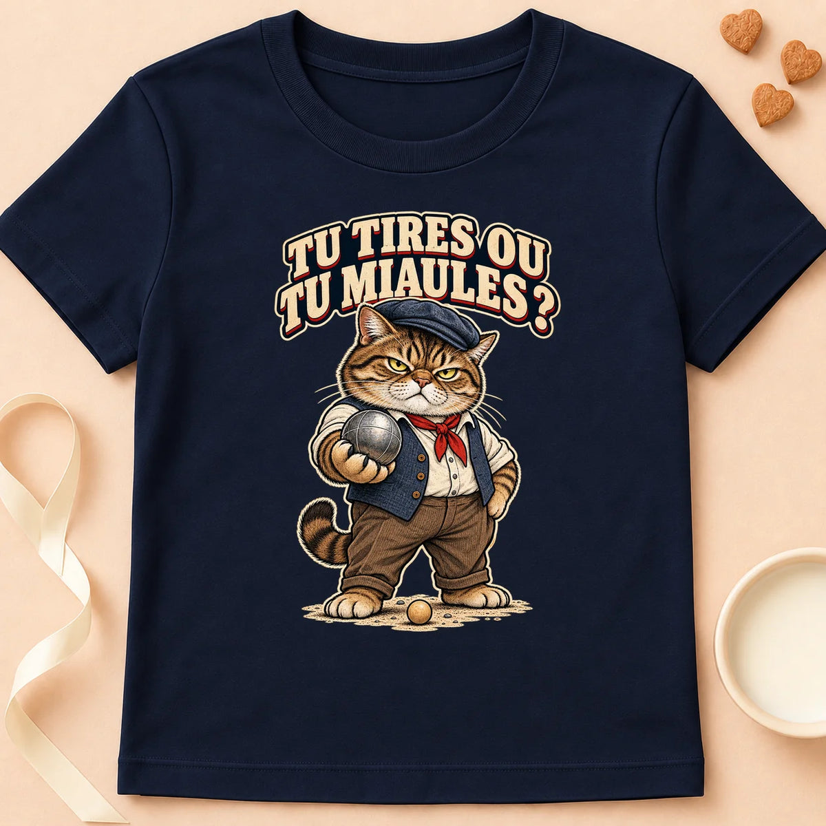 T-shirt chat Patoume – T-shirt Tu tires ou tu miaules – Bleu marine